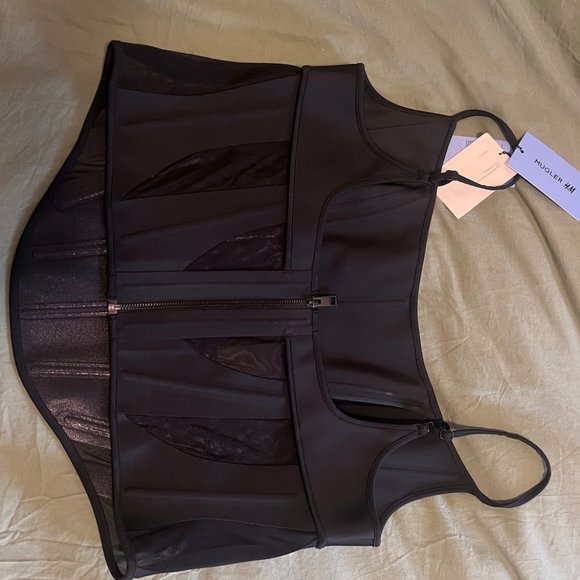 Mugler x H&M Mesh-paneled Corset Top Black - Picture 3 of 4